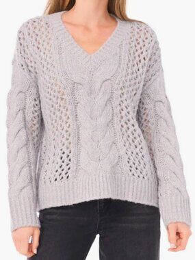 PARKER Cable Stitch V-Neck Open Knit Sweater NWT